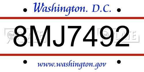 8MJ7492 District Of Columbia License Plate