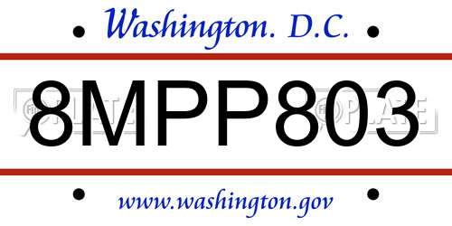 8MPP803 District Of Columbia License Plate