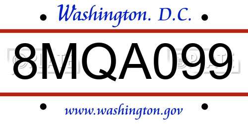 8MQA099 District Of Columbia License Plate