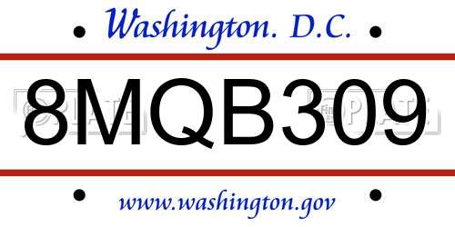 8MQB309 District Of Columbia License Plate