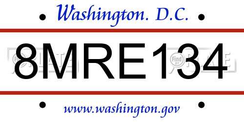 8MRE134 District Of Columbia License Plate