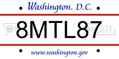 8MTL87 District Of Columbia License Plate