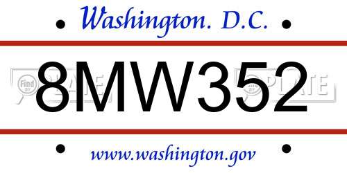 8MW352 District Of Columbia License Plate