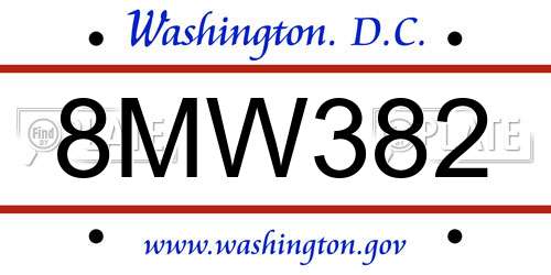 8MW382 District Of Columbia License Plate