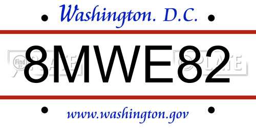 8MWE82 District Of Columbia License Plate