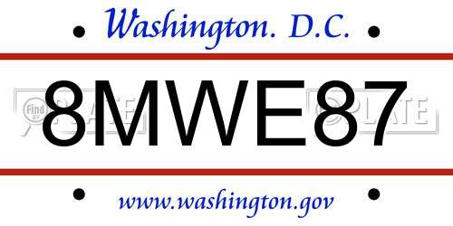 8MWE87 District Of Columbia License Plate