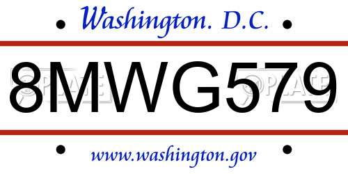 8MWG579 District Of Columbia License Plate