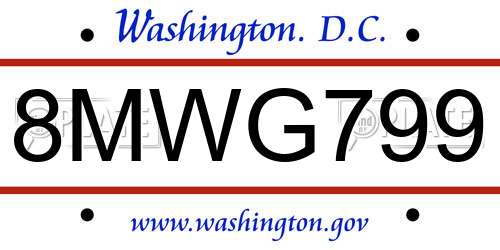 8MWG799 District Of Columbia License Plate