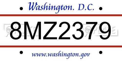 8MZ2379 District Of Columbia License Plate