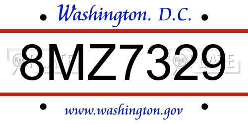 8MZ7329 District Of Columbia License Plate