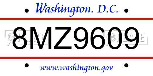 8MZ9609 District Of Columbia License Plate
