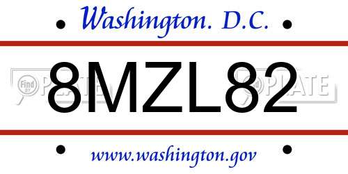 8MZL82 District Of Columbia License Plate