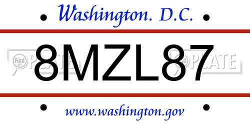 8MZL87 District Of Columbia License Plate
