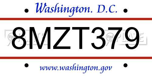 8MZT379 District Of Columbia License Plate