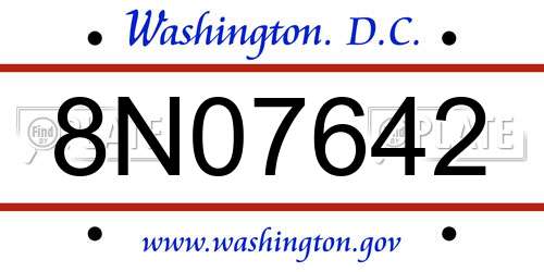 8N07642 District Of Columbia License Plate