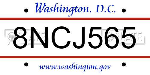 8NCJ565 District Of Columbia License Plate