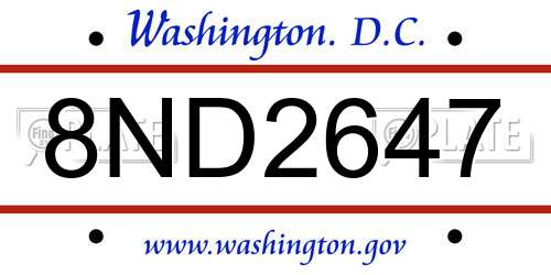 8ND2647 District Of Columbia License Plate
