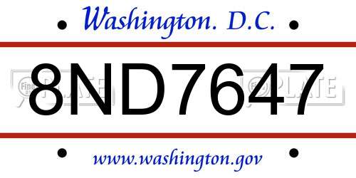 8ND7647 District Of Columbia License Plate