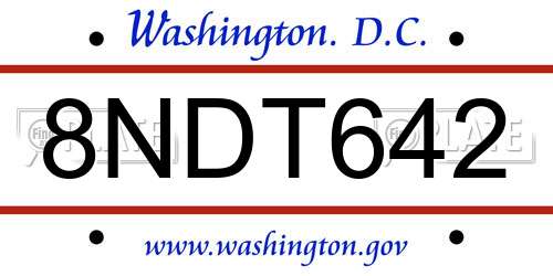 8NDT642 District Of Columbia License Plate