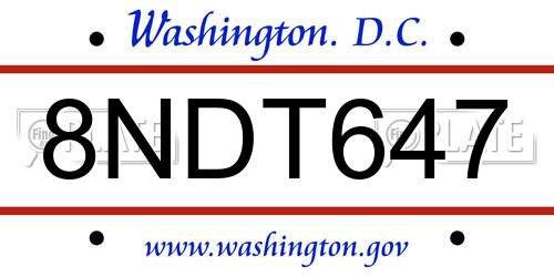 8NDT647 District Of Columbia License Plate