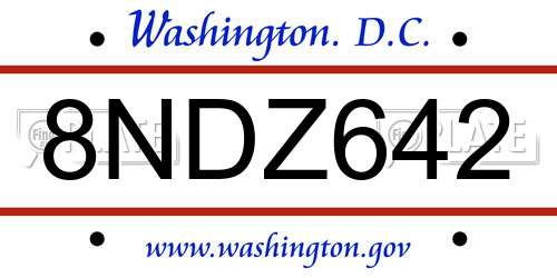 8NDZ642 District Of Columbia License Plate
