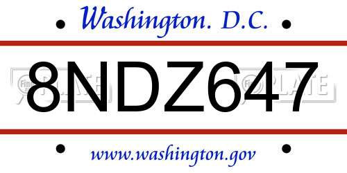 8NDZ647 District Of Columbia License Plate