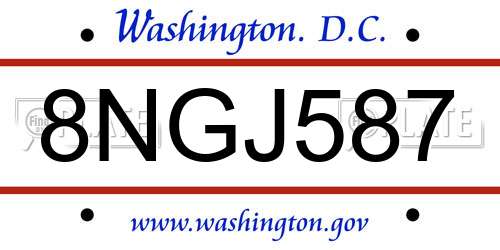 8NGJ587 District Of Columbia License Plate