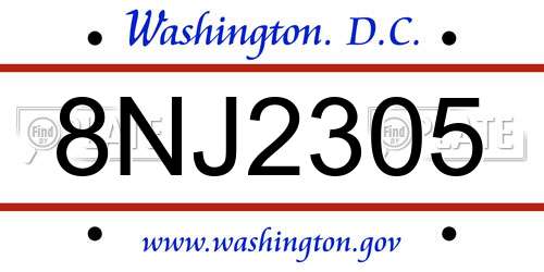 8NJ2305 District Of Columbia License Plate