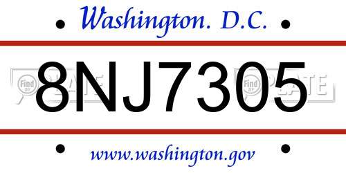 8NJ7305 District Of Columbia License Plate