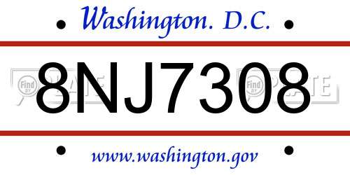 8NJ7308 District Of Columbia License Plate