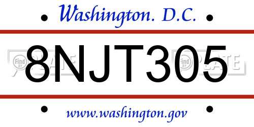 8NJT305 District Of Columbia License Plate