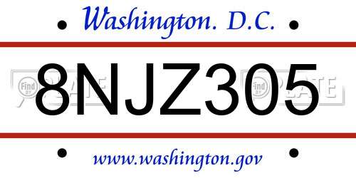 8NJZ305 District Of Columbia License Plate
