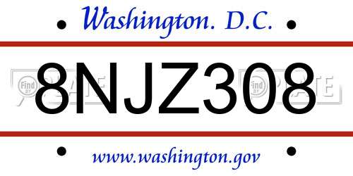 8NJZ308 District Of Columbia License Plate