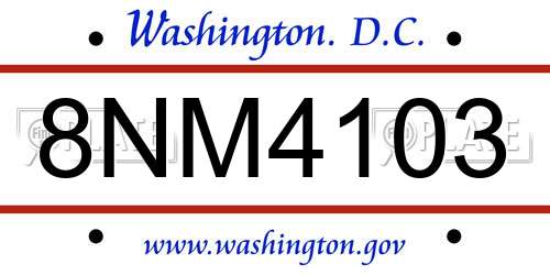 8NM4103 District Of Columbia License Plate