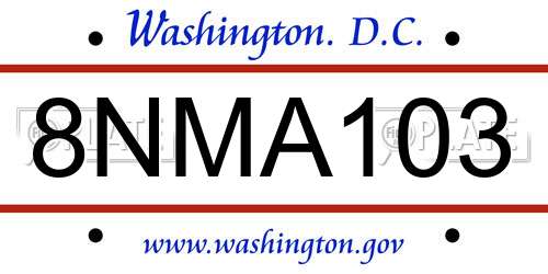 8NMA103 District Of Columbia License Plate