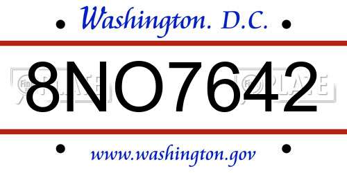 8NO7642 District Of Columbia License Plate
