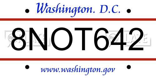 8NOT642 District Of Columbia License Plate