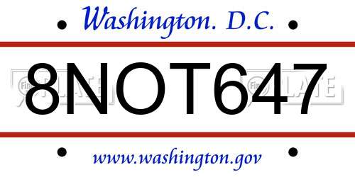 8NOT647 District Of Columbia License Plate