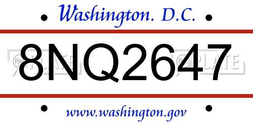 8NQ2647 District Of Columbia License Plate