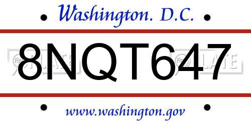 8NQT647 District Of Columbia License Plate