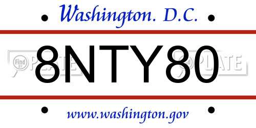 8NTY80 District Of Columbia License Plate