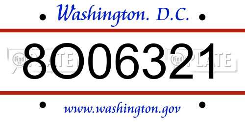 8O06321 District Of Columbia License Plate