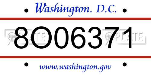 8O06371 District Of Columbia License Plate