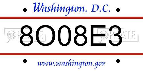 8O08E3 District Of Columbia License Plate