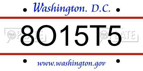 8O15T5 District Of Columbia License Plate