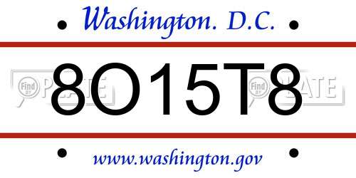 8O15T8 District Of Columbia License Plate