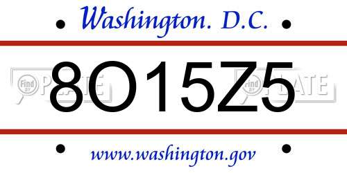 8O15Z5 District Of Columbia License Plate