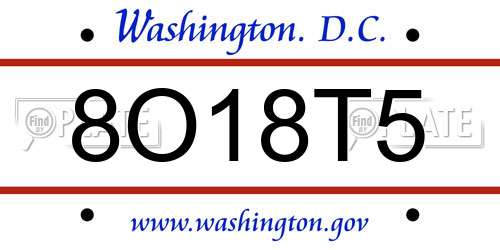 8O18T5 District Of Columbia License Plate