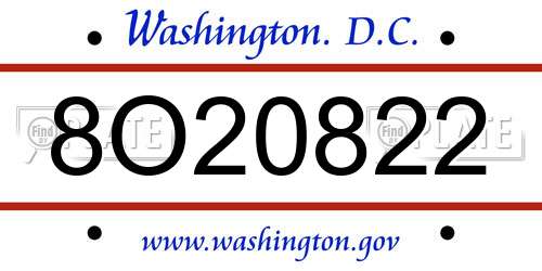 8O20822 District Of Columbia License Plate