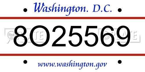 8O25569 District Of Columbia License Plate